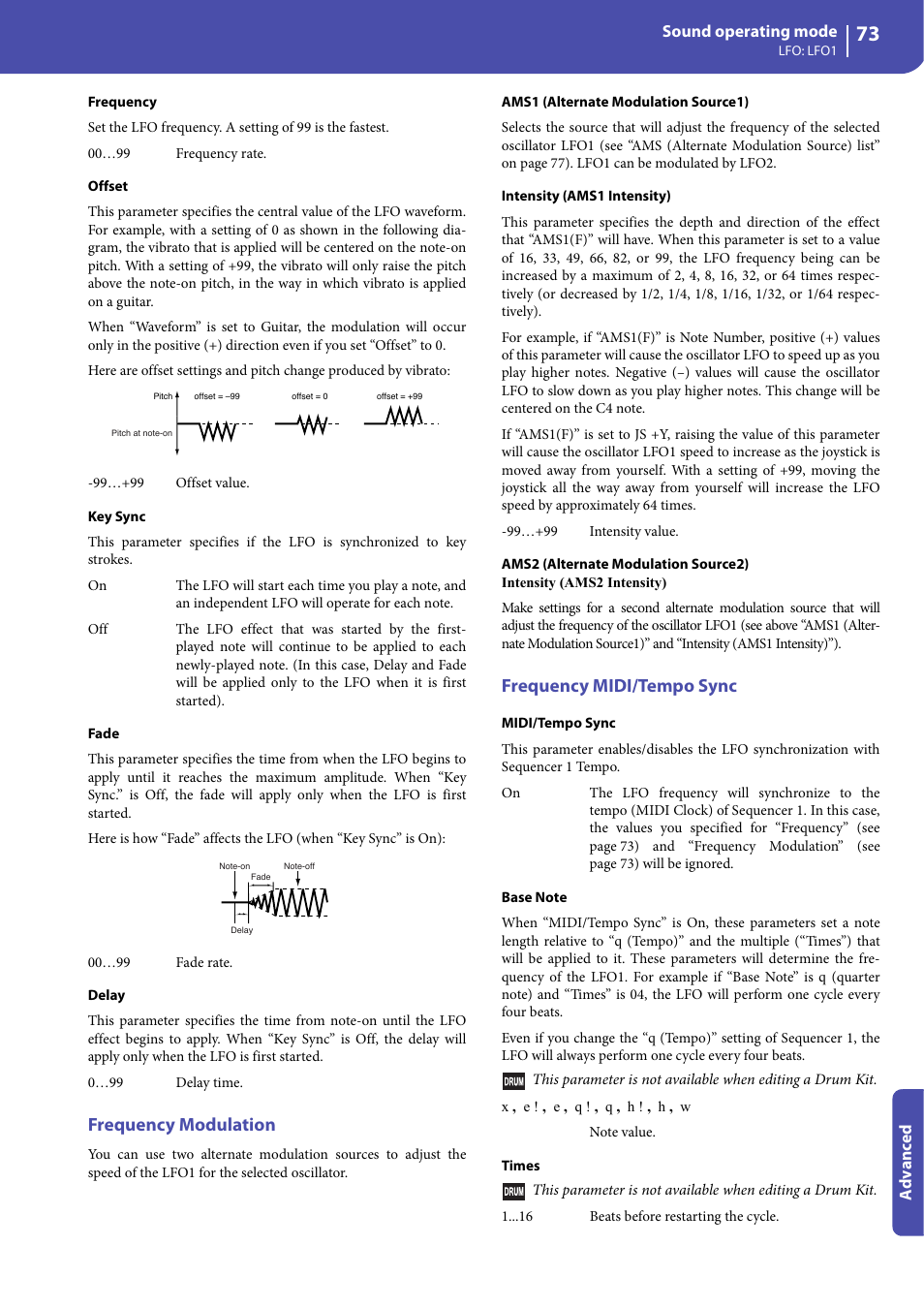 Frequency modulation, Frequency midi/tempo sync | KORG Professional Engineer PA3 User Manual | Page 75 / 250