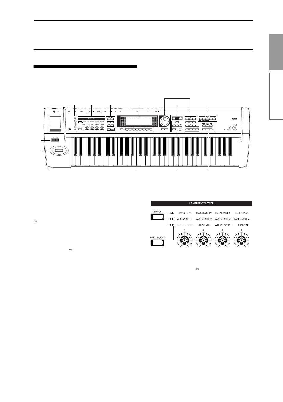 Front and rear panel, Front panel | KORG TR Music Workstation Operation Guide 2E ii User Manual | Page 11 / 136