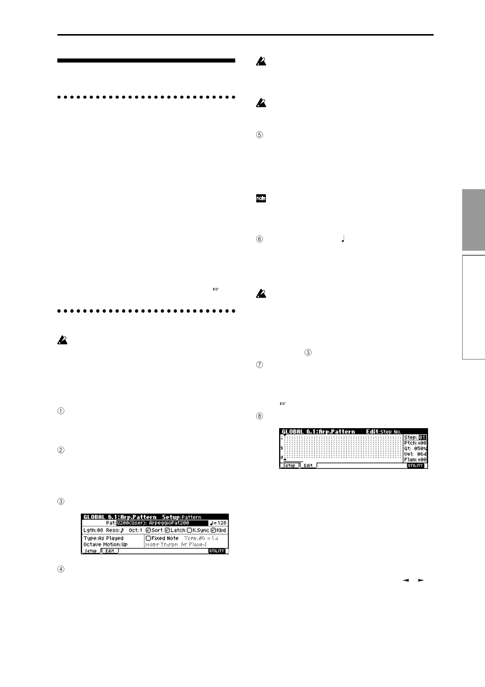 Creating a user arpeggio pattern, About user arpeggio patterns, Editing a user arpeggio pattern | User arpeggio pattern, P.107), 107 basic functions | KORG TR Music Workstation Operation Guide 2E ii User Manual | Page 113 / 136