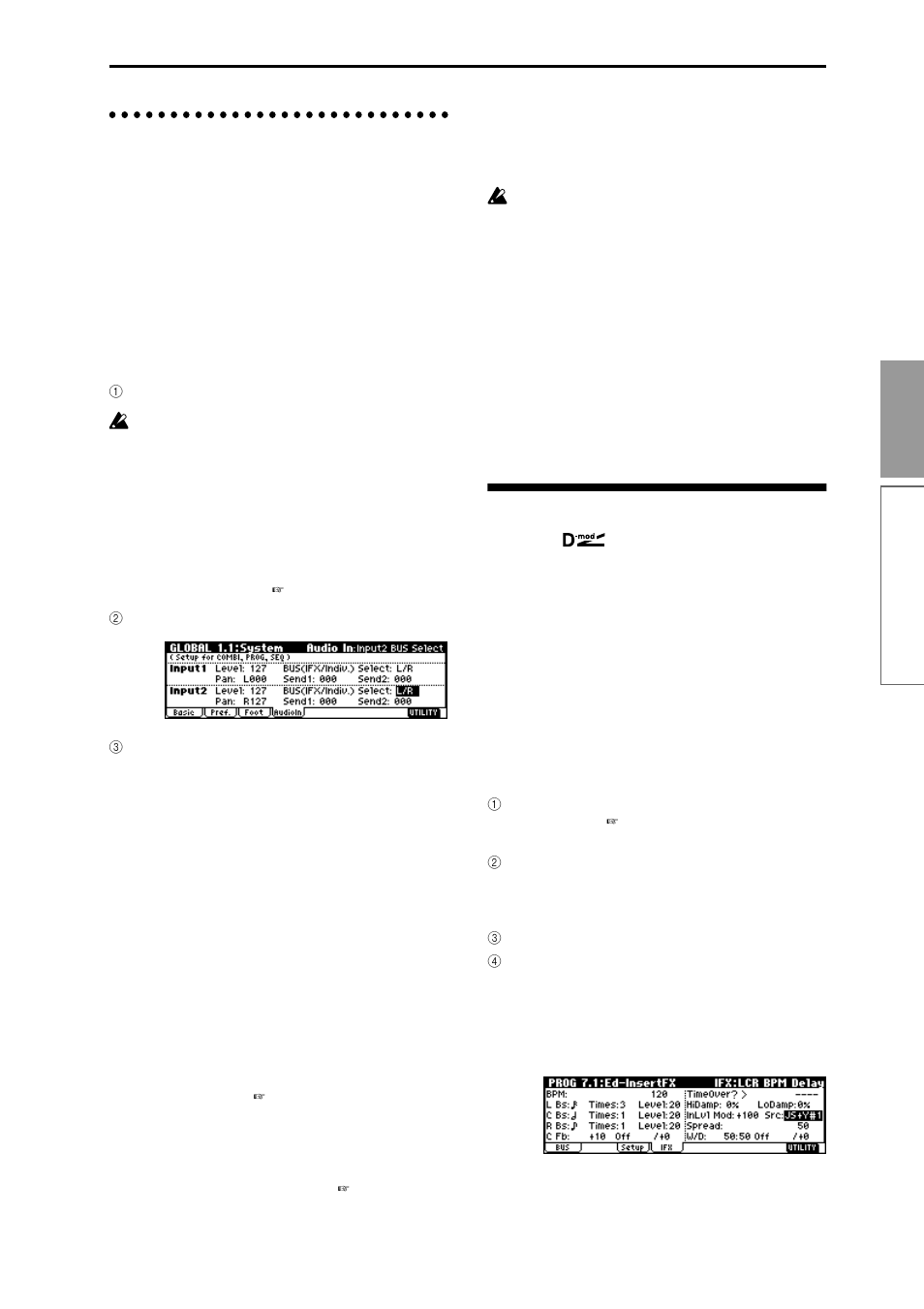 About dynamic modulation (dmod), Effect settings for the audio input, Requires the exb-smpl option) | Fects, P.115), Applications, P.115, pg p.128), 115 basic functions | KORG TR Music Workstation Operation Guide 2E ii User Manual | Page 121 / 136