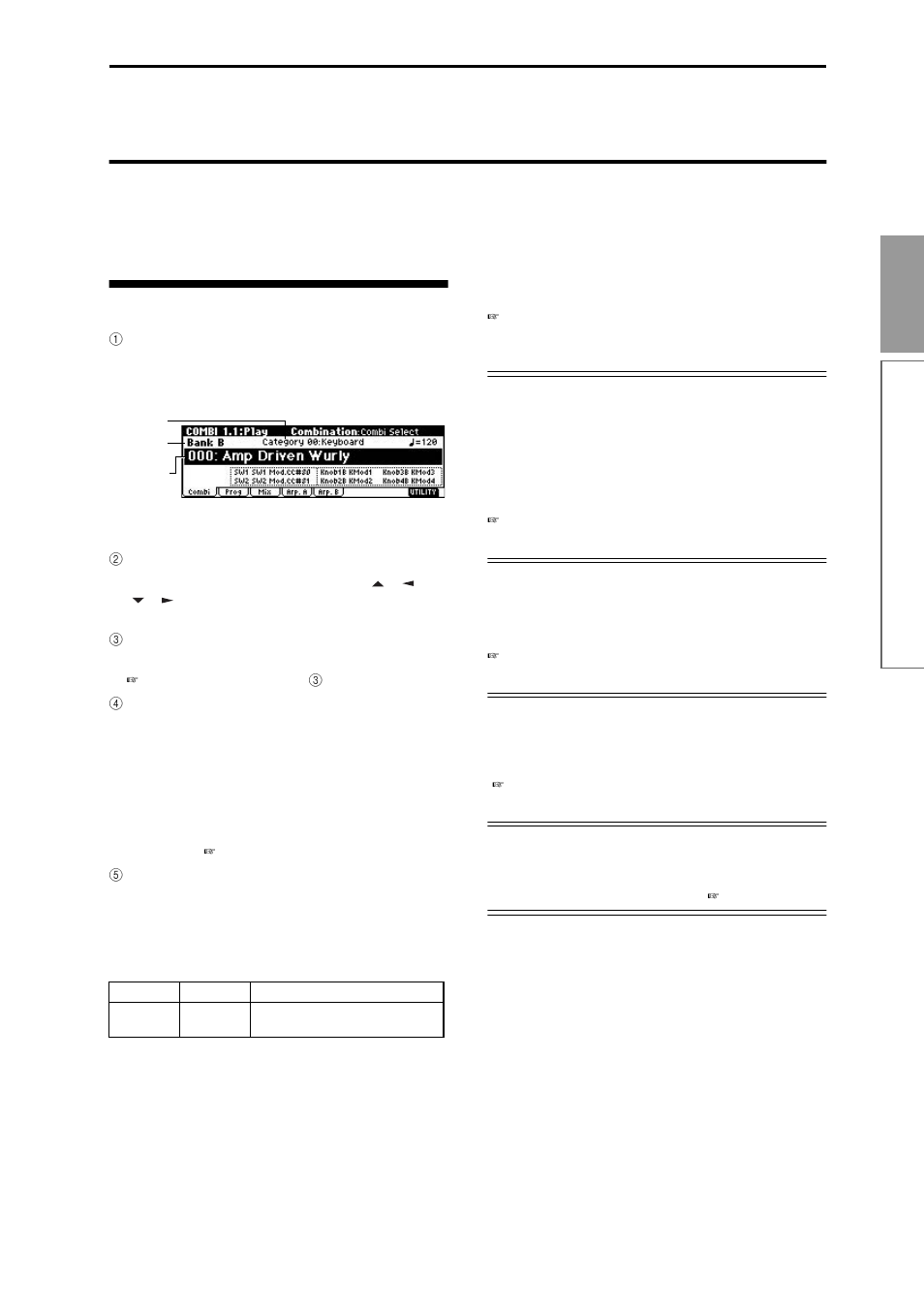 Selecting and playing a combination, Selecting a combination, 23 quick star t | Selecting a combination number, Selecting the combination bank | KORG TR Music Workstation Operation Guide 2E ii User Manual | Page 29 / 136