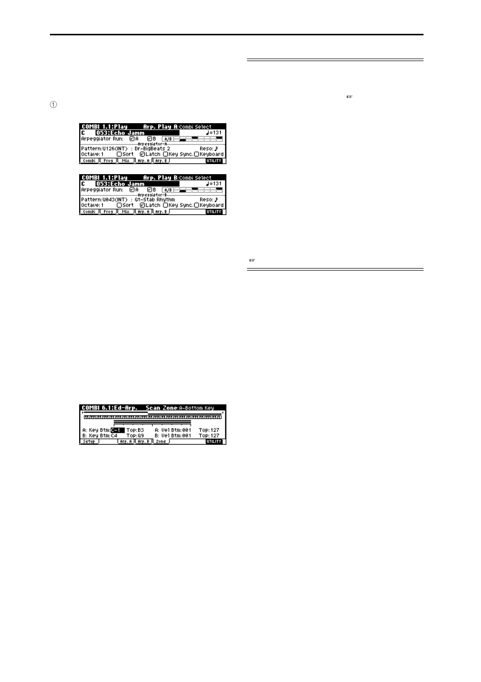 Ograms, P.30 “other settings for the arpeggia, Tor”) play the keyboar | Other settings for the arpeggia, Tor”) when you play a key on the keyboar, Checking the structure of a user arpeggio pattern | KORG TR Music Workstation Operation Guide 2E ii User Manual | Page 36 / 136
