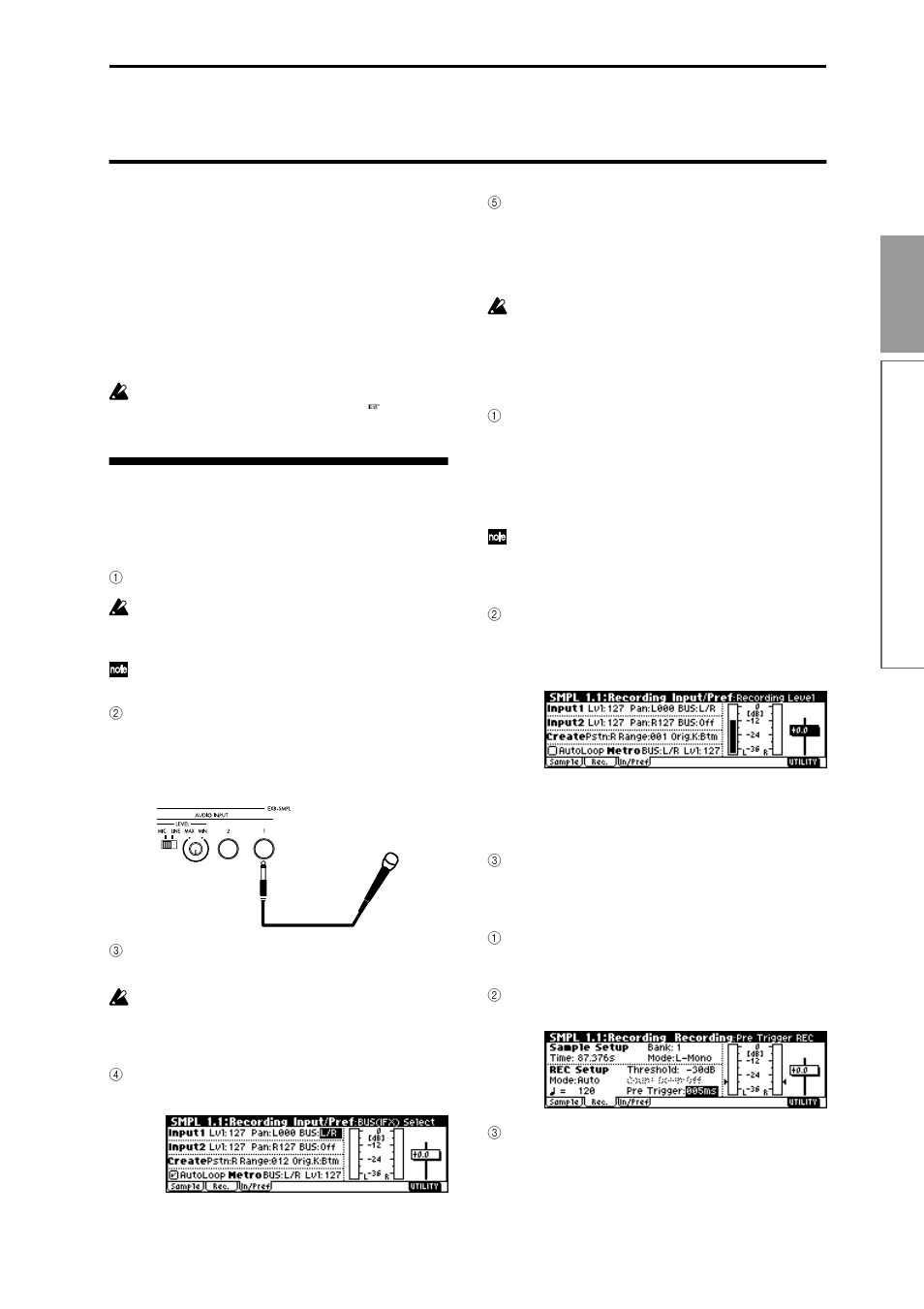 Sampling (recording a sample), Sampling a sound and playing it back as “one-shot, P.35 | P.35), P.35, 39), or to use, Input 1, 2 jacks, 35 quick star t | KORG TR Music Workstation Operation Guide 2E ii User Manual | Page 41 / 136