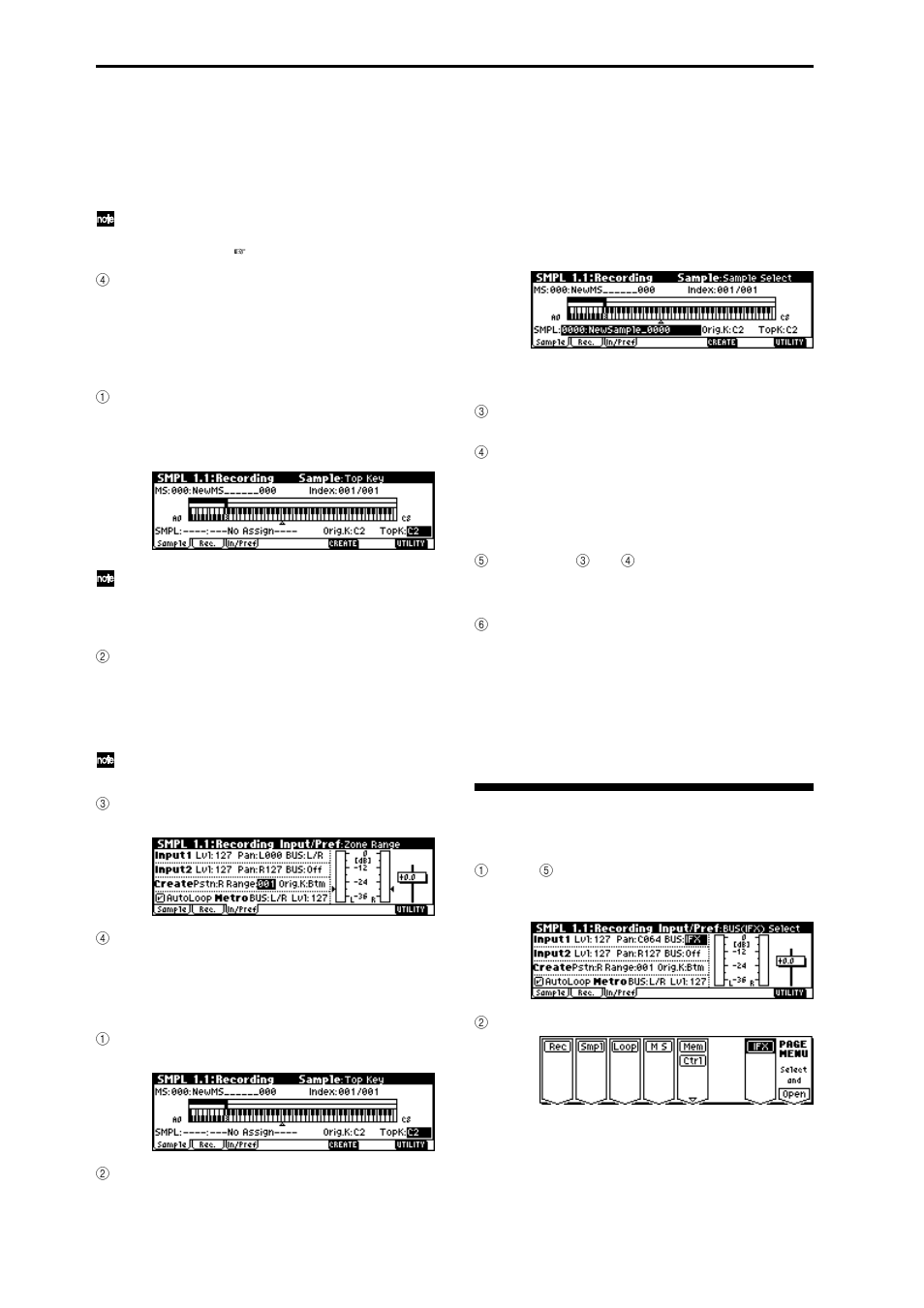 Using the insert effect while you sample, Create a multisample and indexes, Record a sample | KORG TR Music Workstation Operation Guide 2E ii User Manual | Page 42 / 136