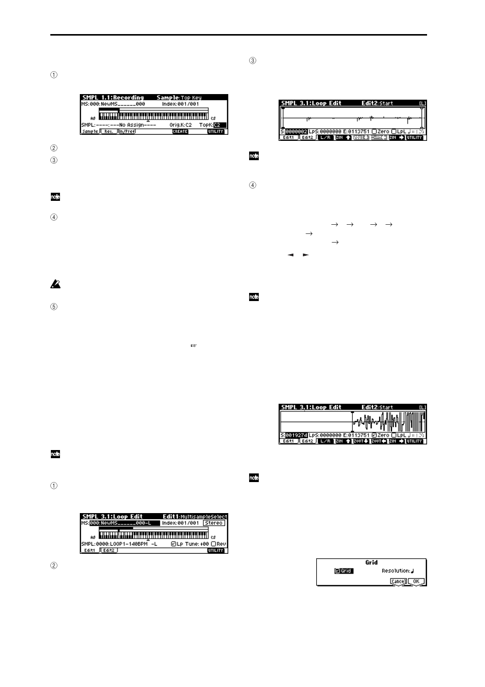 Record the sample, Make loop settings | KORG TR Music Workstation Operation Guide 2E ii User Manual | Page 46 / 136