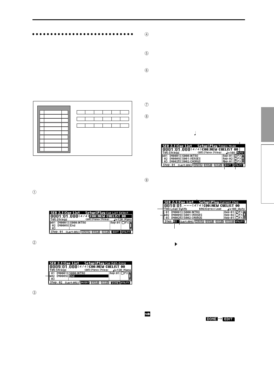 Creating and playing a cue list, P.73), 73 basic functions | Sequencer mode | KORG TR Music Workstation Operation Guide 2E ii User Manual | Page 79 / 136
