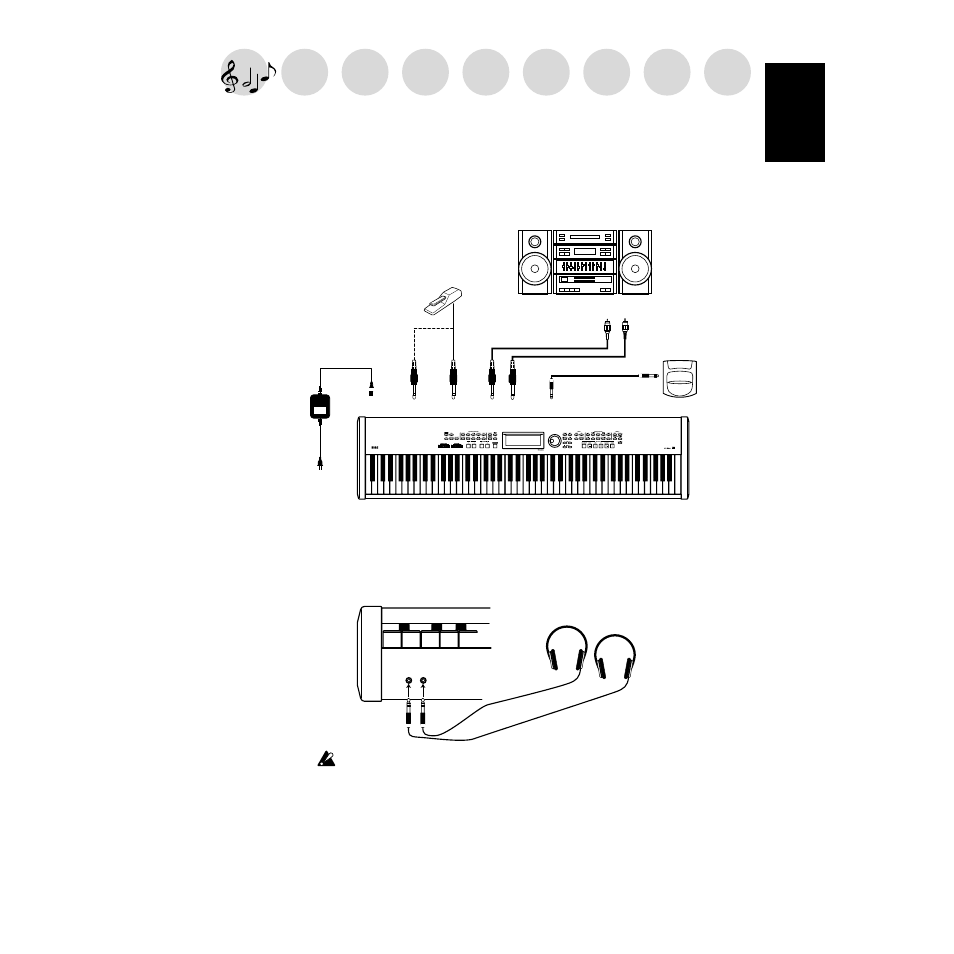 Preparations for playing, Before you turn on the power, Connections | When using headphones, Connections when using headphones, P.13), P.13 | KORG SP-500 User Manual | Page 13 / 87