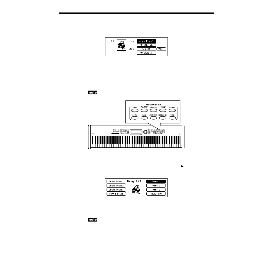 Selecting sounds, Changing sounds, P.24 | KORG SP-500 User Manual | Page 24 / 87