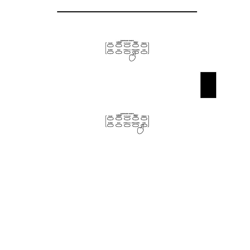 Selecting percussion instrument sounds, Selecting sounds from the [user] program group, Auto punch-in/out | KORG SP-500 User Manual | Page 25 / 87