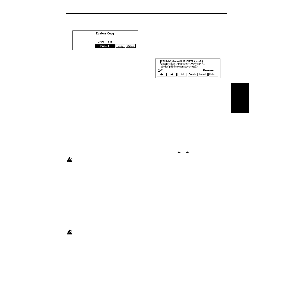 Changing the program name | KORG SP-500 User Manual | Page 35 / 87