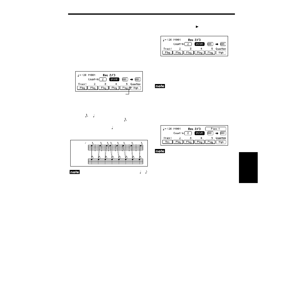 Various recording methods, Using quantize while you record, Multitrack recording | KORG SP-500 User Manual | Page 53 / 87