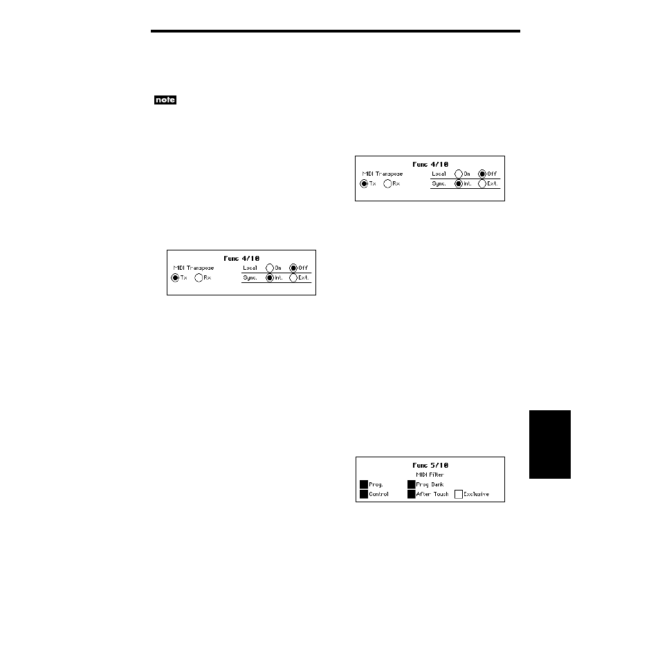 Synchronizing to an external sequencer, Midi transpose, Midi filter | Sync.” parameter is set to “ext.” (☞p.71) | KORG SP-500 User Manual | Page 71 / 87