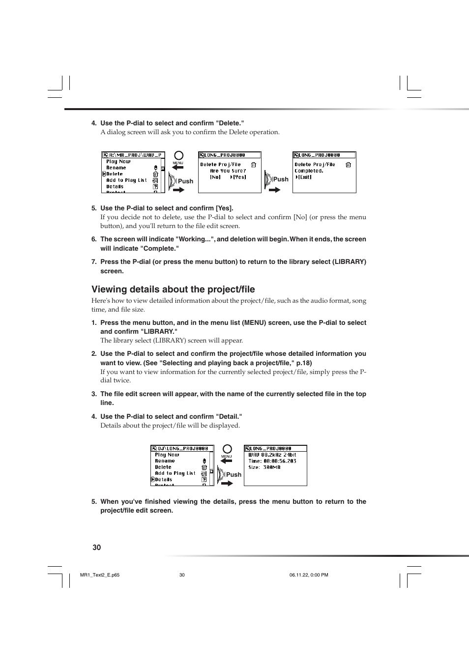 Viewing details about the project/file | KORG MR-1 User Manual | Page 30 / 56