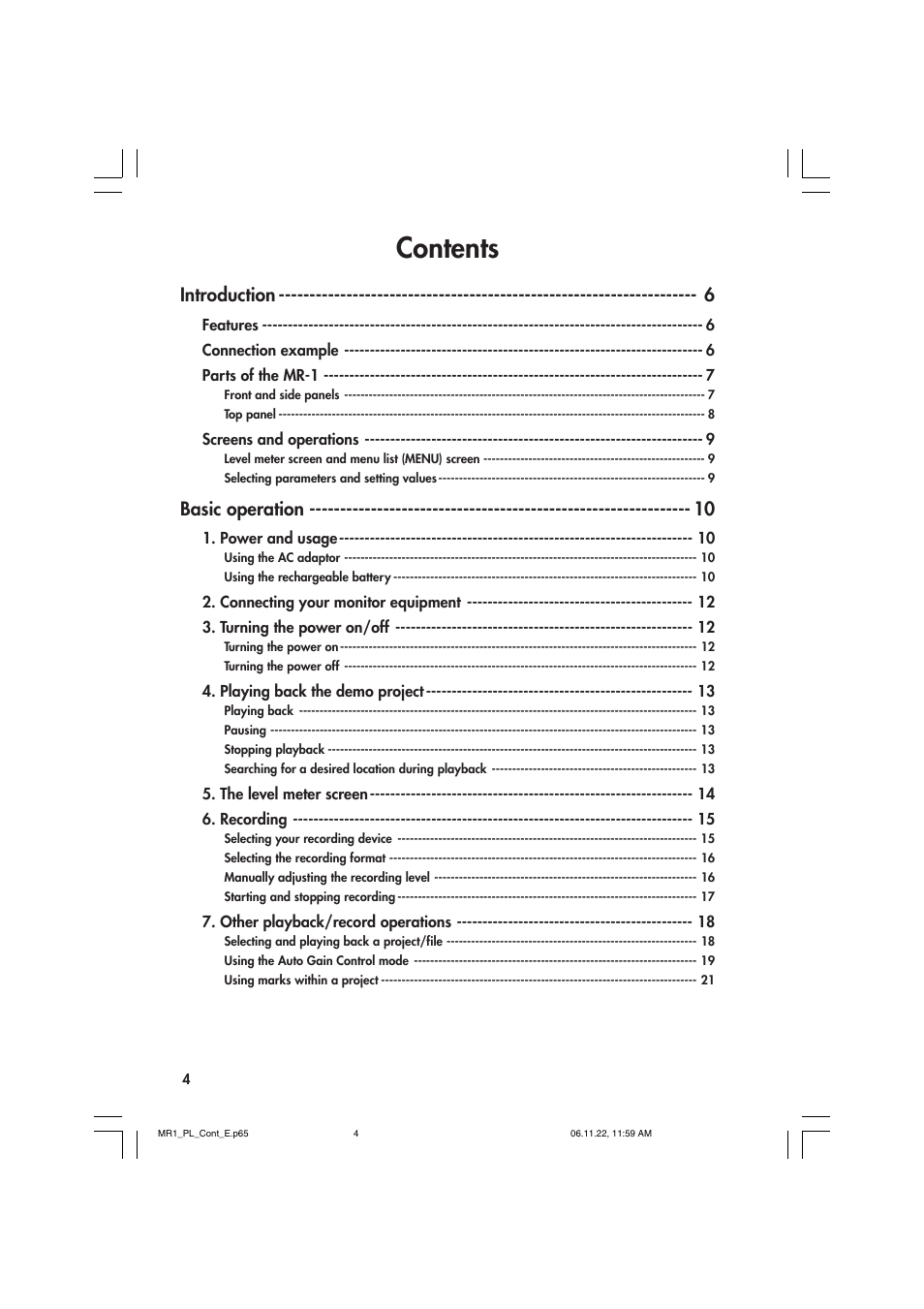 KORG MR-1 User Manual | Page 4 / 56