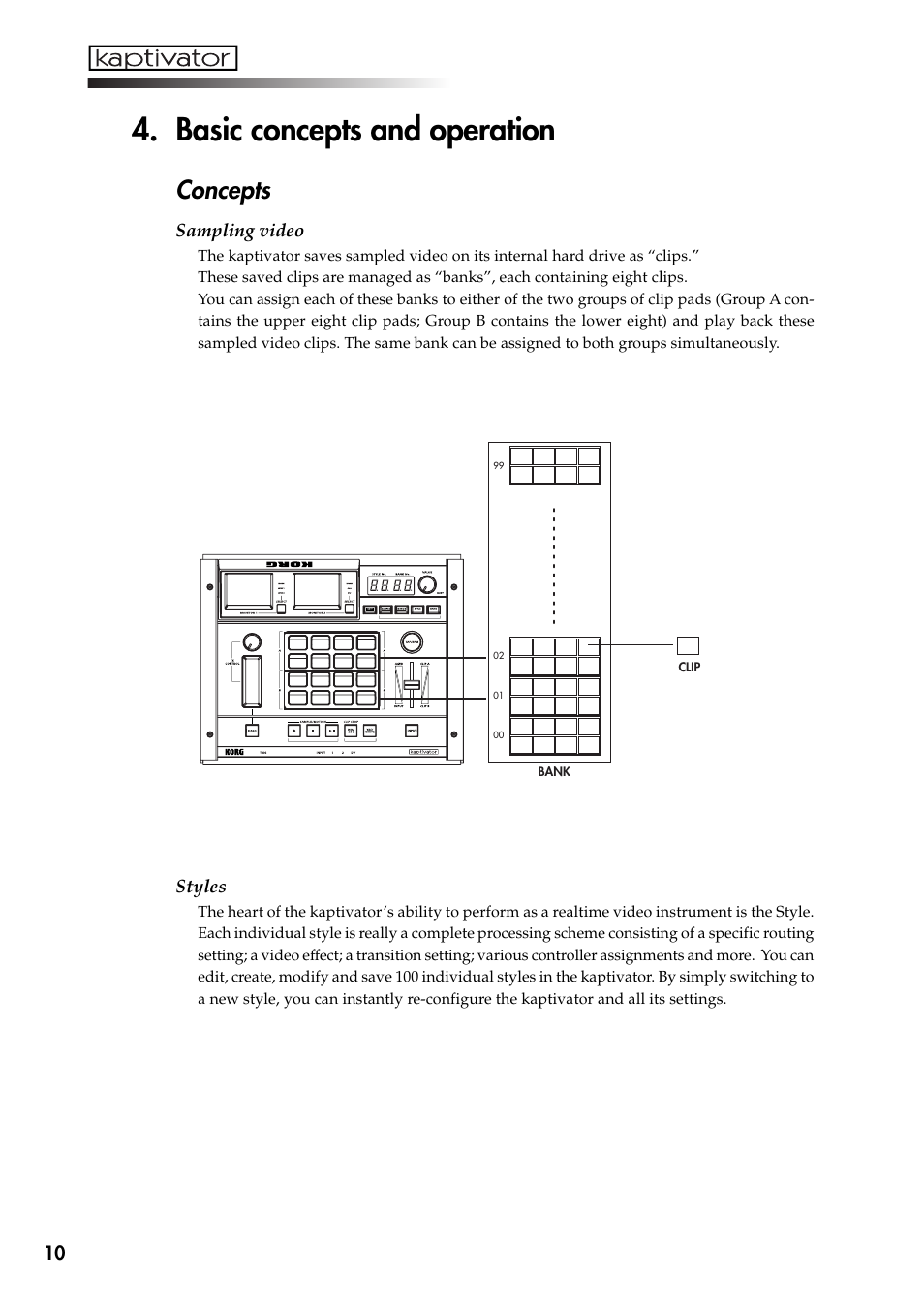 Basic concepts and operation, Concepts | KORG Kaptivator KTV1 User Manual | Page 12 / 59