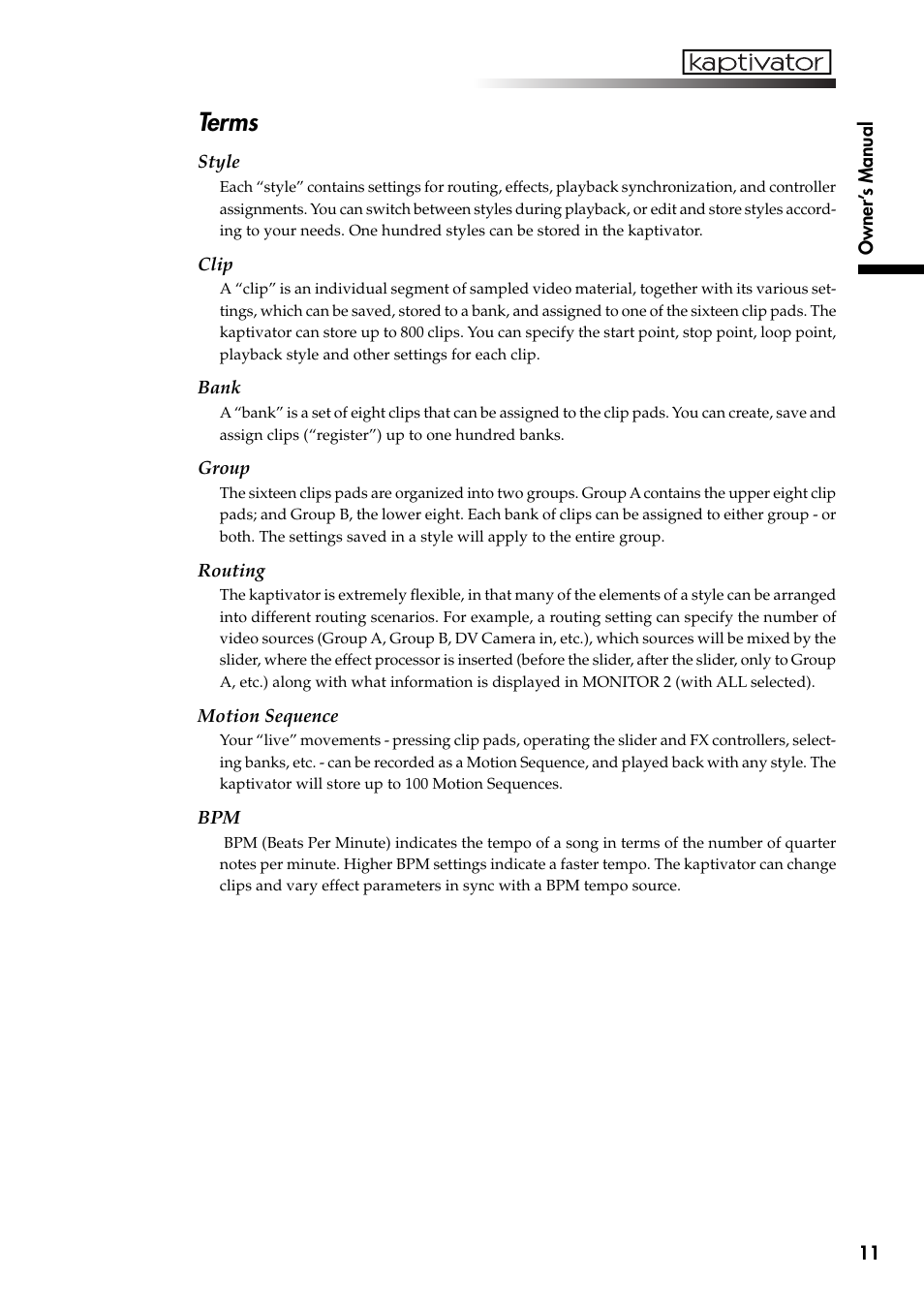 Terms | KORG Kaptivator KTV1 User Manual | Page 13 / 59