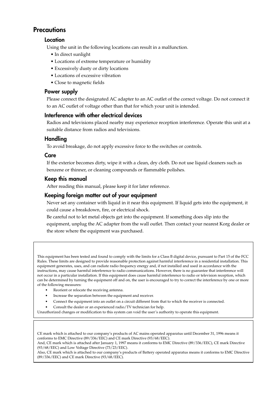 Precautions | KORG Kaptivator KTV1 User Manual | Page 2 / 59