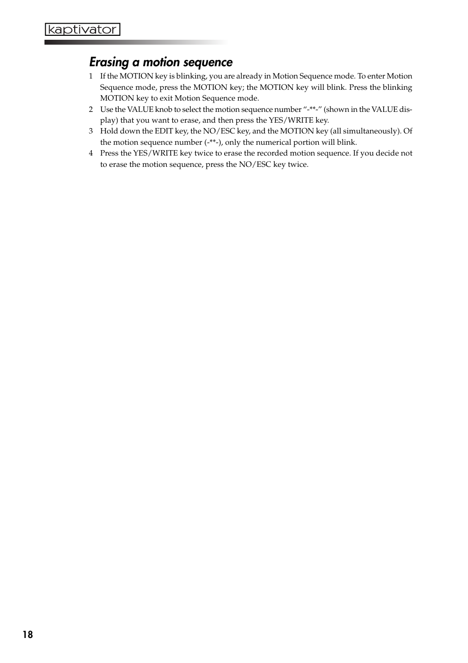 Erasing a motion sequence | KORG Kaptivator KTV1 User Manual | Page 20 / 59