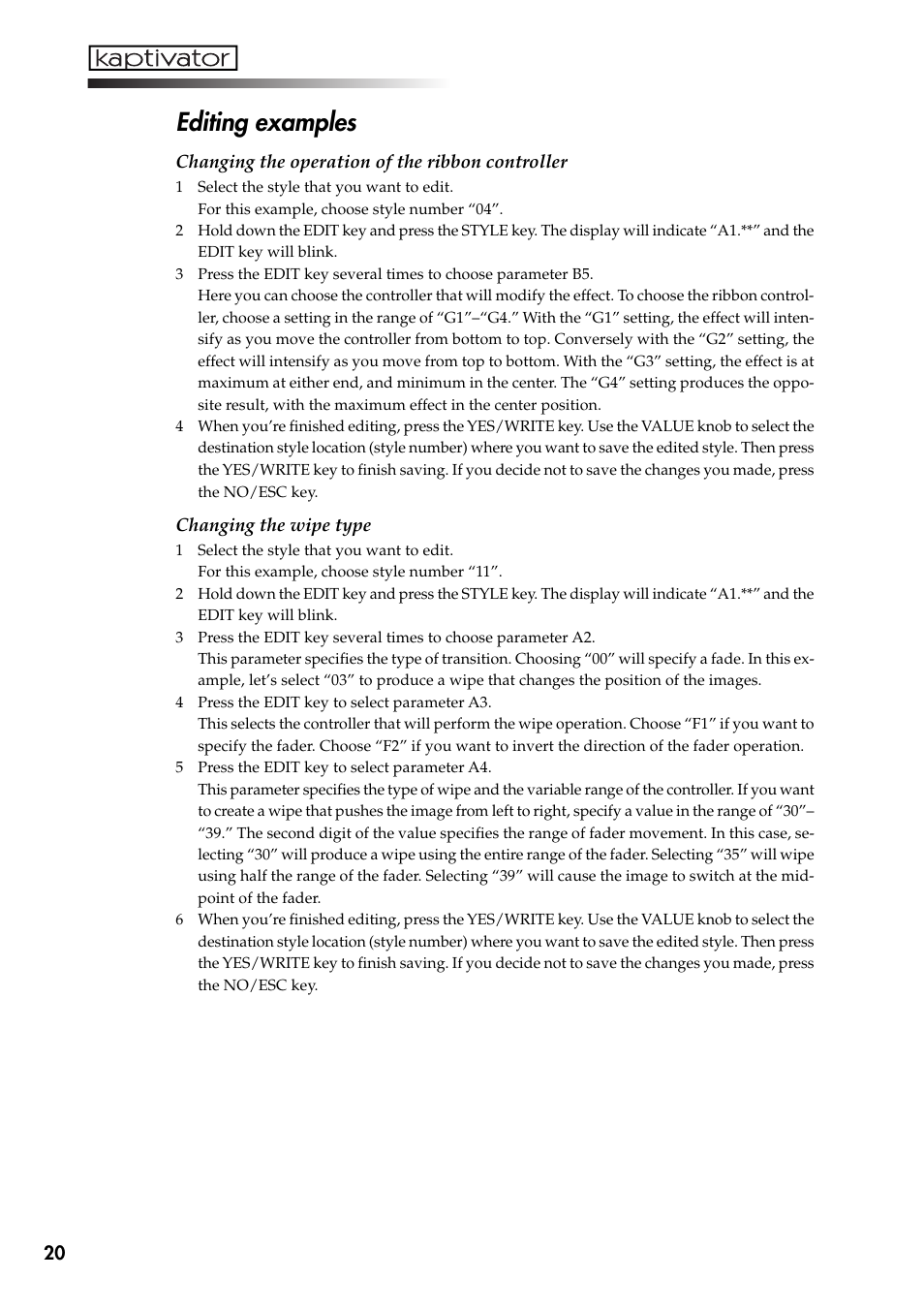 Editing examples | KORG Kaptivator KTV1 User Manual | Page 22 / 59