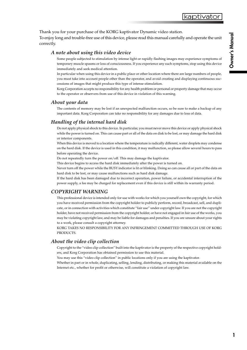 KORG Kaptivator KTV1 User Manual | Page 3 / 59