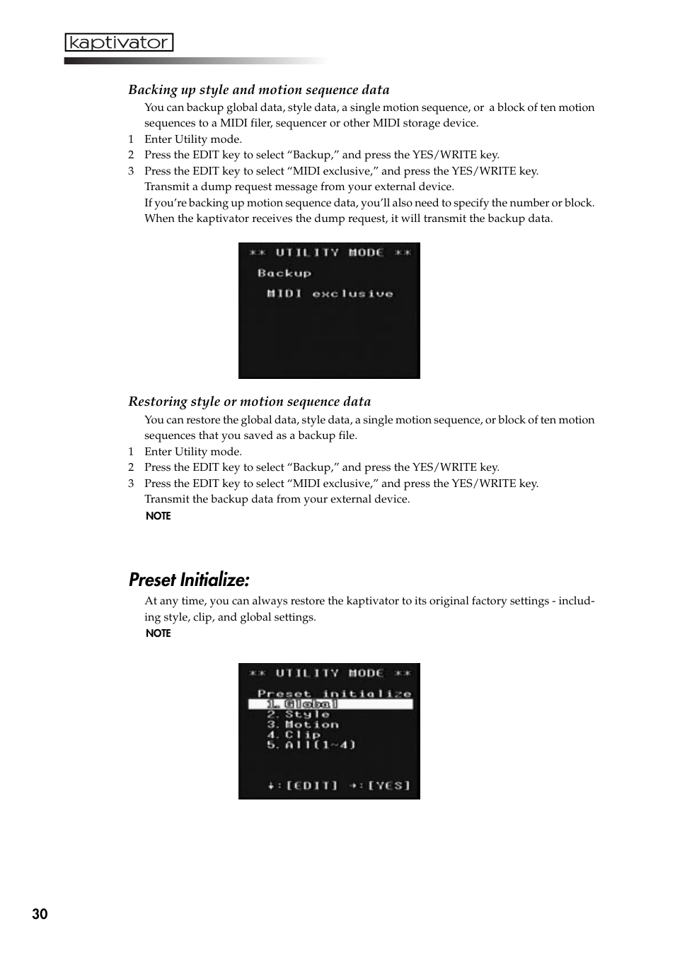 Preset initialize | KORG Kaptivator KTV1 User Manual | Page 32 / 59