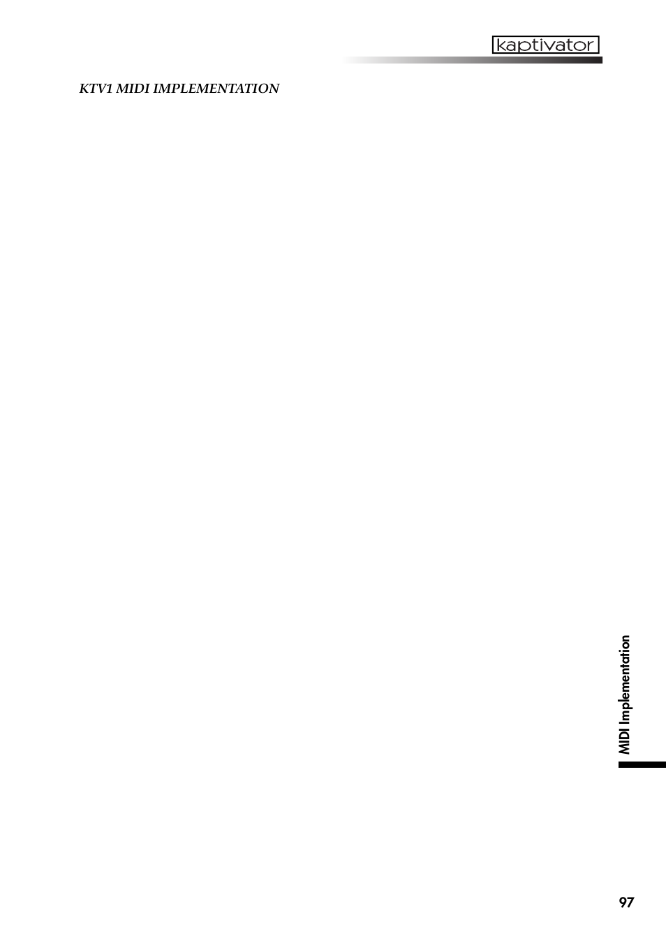 97 midi implementation ktv1 midi implementation | KORG Kaptivator KTV1 User Manual | Page 55 / 59