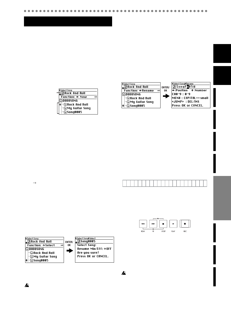 Song and location, Song, 1. creating a new song | 2. selecting an existing song, 3. renaming a song, 4. controlling a song, P.21, 35), Ding, P.21), Operation | KORG D888 User Manual | Page 21 / 52