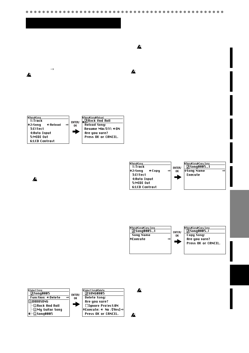 Editing, Song editing, 1. reloading a song | 2. deleting a song, 3. copying a song, Operation | KORG D888 User Manual | Page 35 / 52