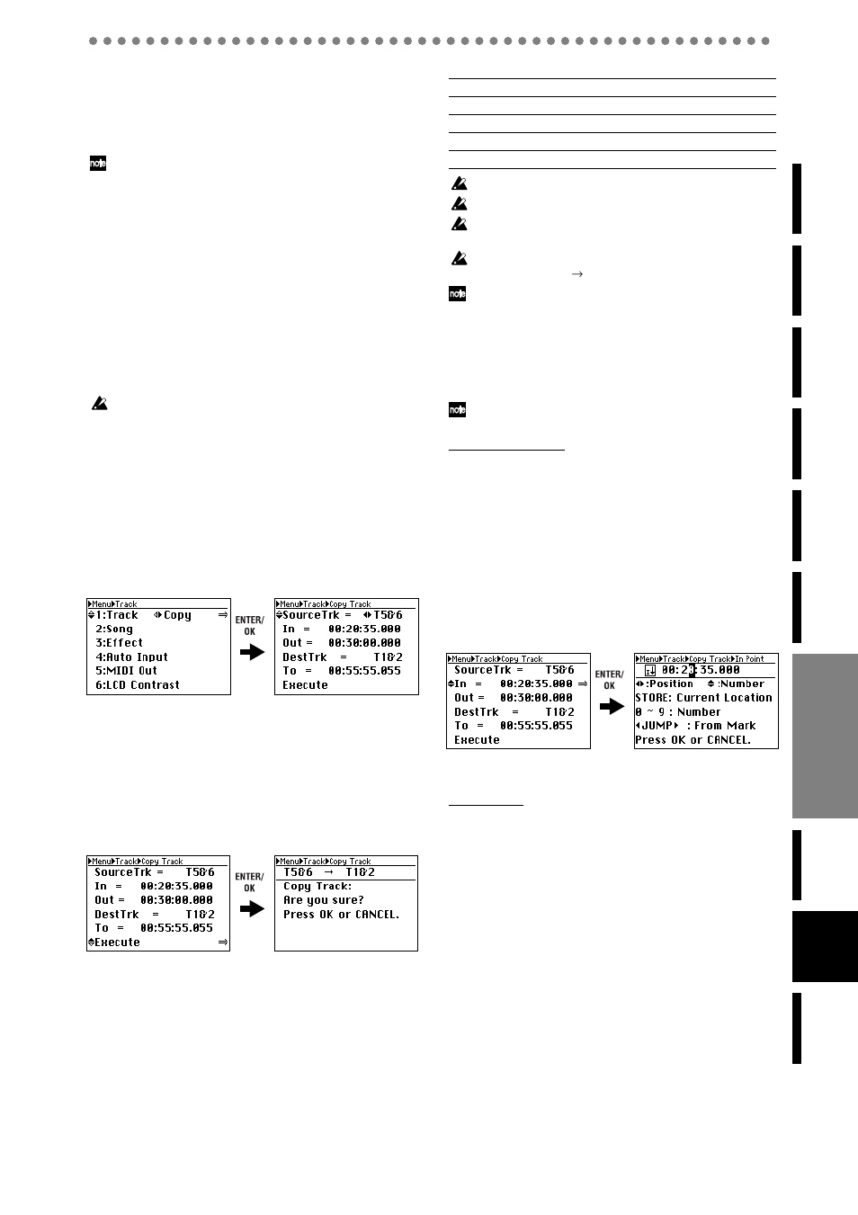 Track editing, 1. copy a track (copy), Operation | Setting the locate points | KORG D888 User Manual | Page 37 / 52