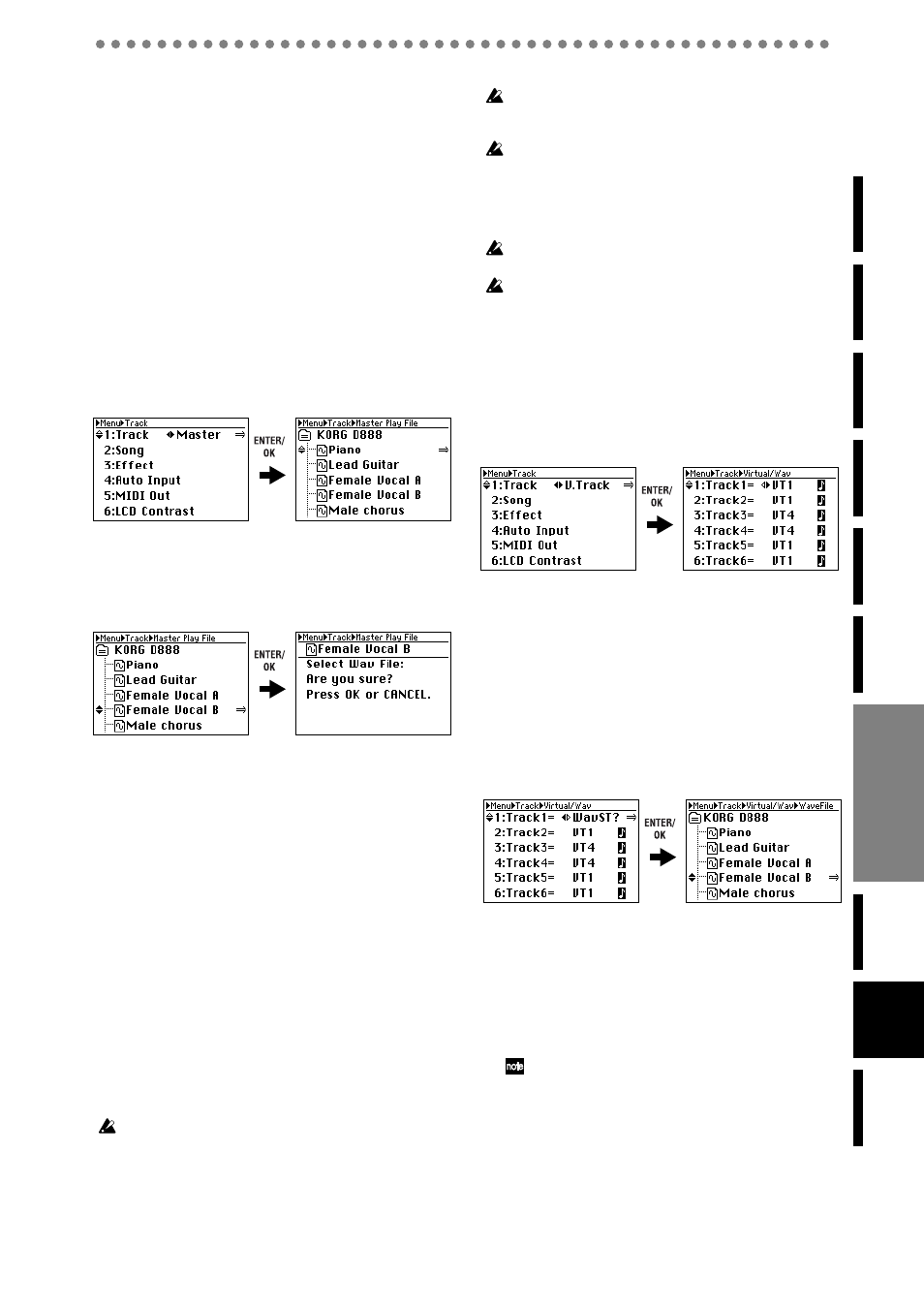 4. selecting a master track file (master), 5. selecting a channel track file (vtrack), 4. selecting a master track file | Master), 5. selecting a channel track file, Vtrack), P.39), you won’t be able to record, P.39), P.39) into a channel track and play it, Operation | KORG D888 User Manual | Page 39 / 52