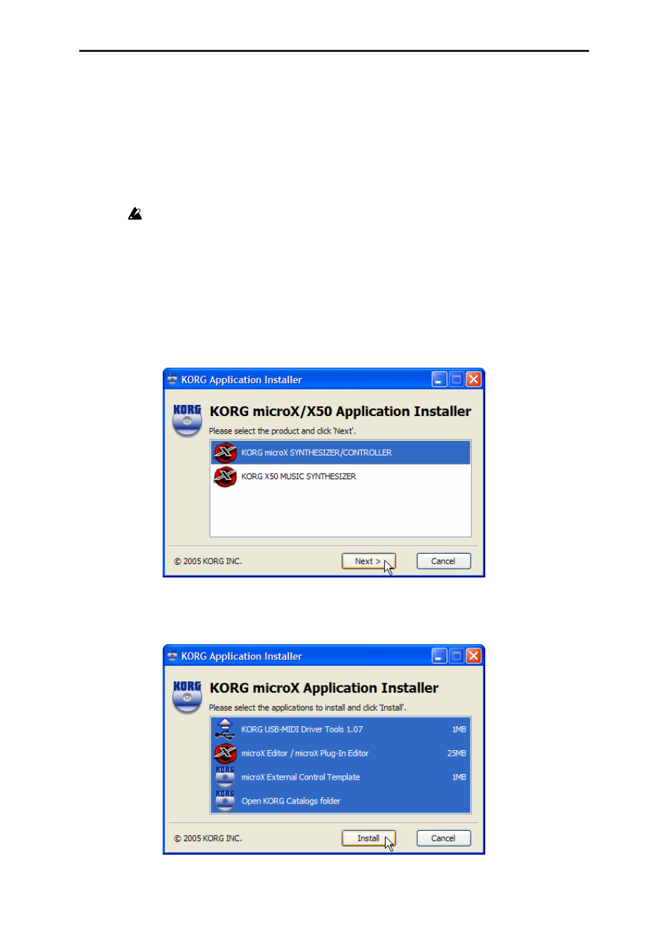 Installation, Installation in windows xp | KORG EasyStart microX User Manual | Page 6 / 33