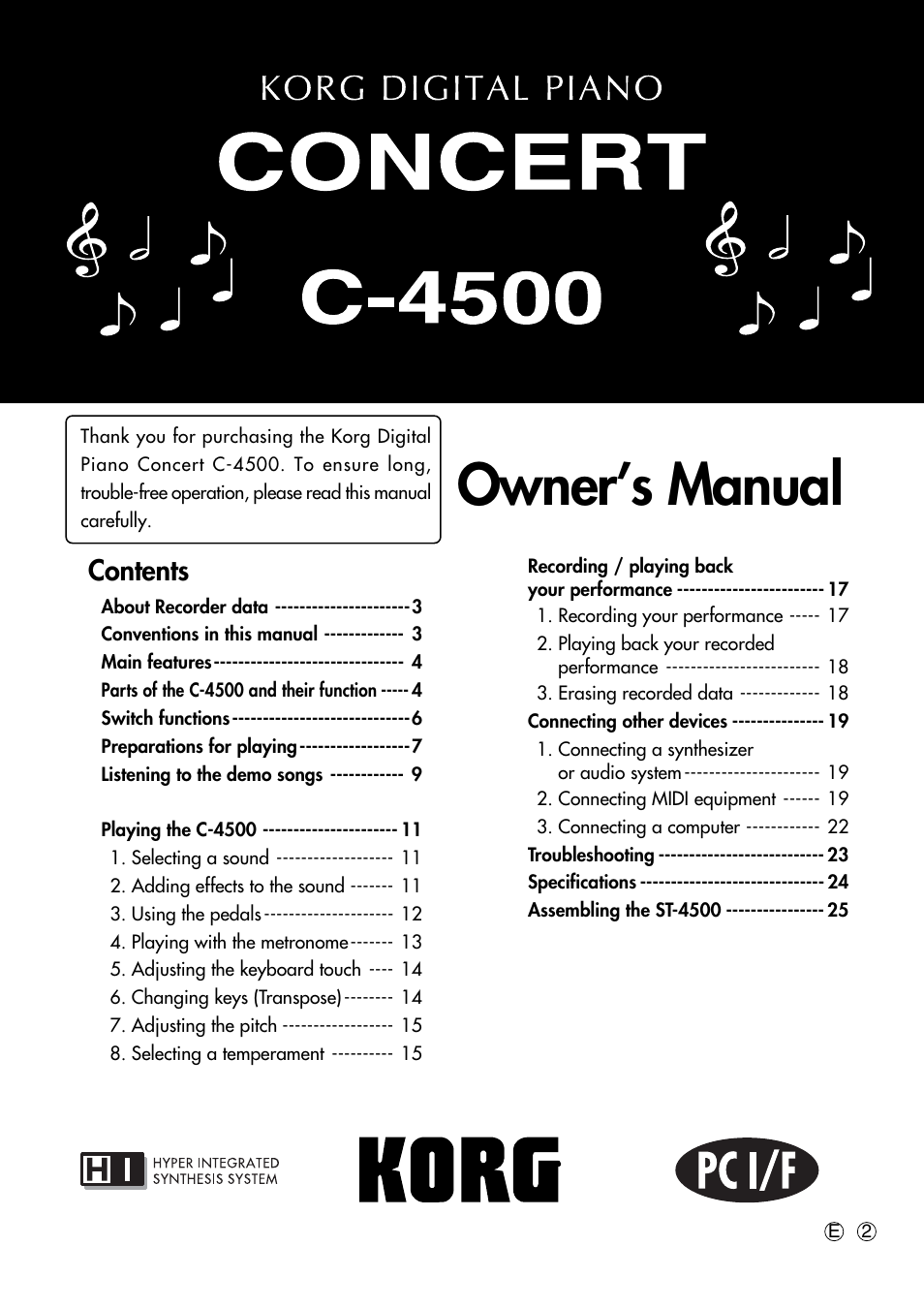 KORG Digital Piano Concert C-4500 User Manual | 28 pages