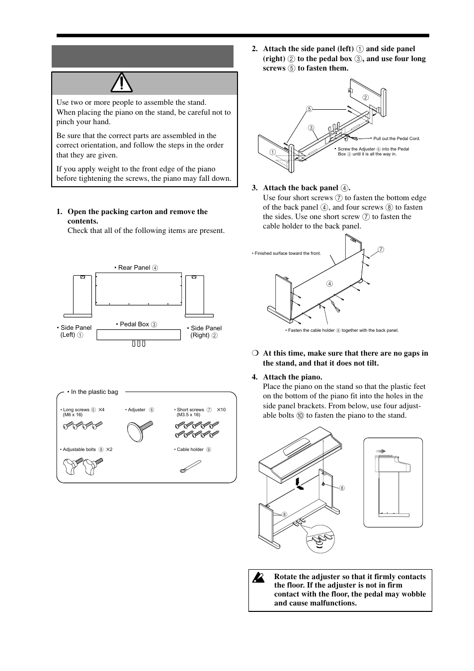 Assembling the st-4500, Caution | KORG Digital Piano Concert C-4500 User Manual | Page 25 / 28