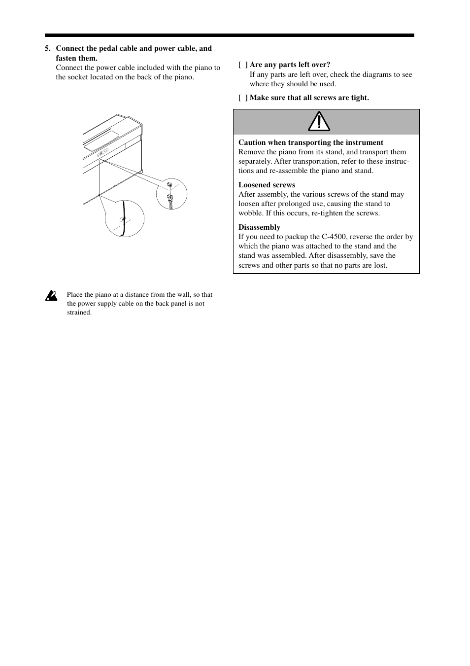 Caution | KORG Digital Piano Concert C-4500 User Manual | Page 26 / 28