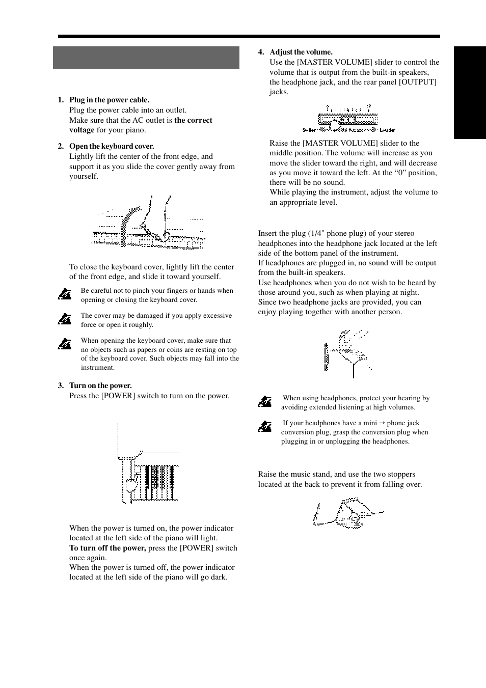Preparations for playing | KORG Digital Piano Concert C-4500 User Manual | Page 7 / 28