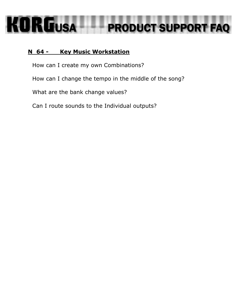 KORG KEY MUSIC WORKSTATION N364 - 61 User Manual | 10 pages