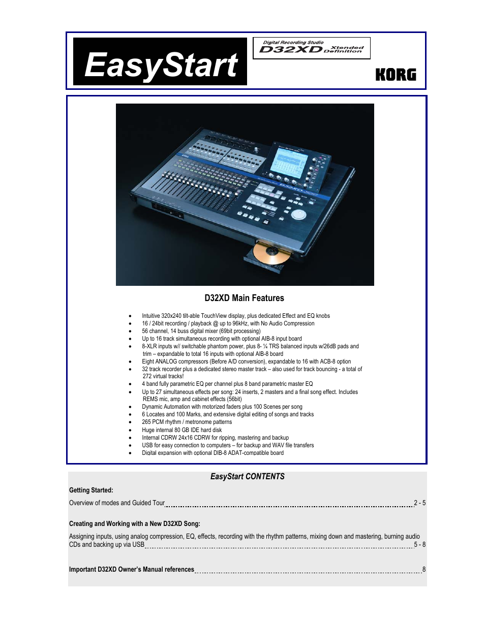 KORG EASYSTART D32XD User Manual | 8 pages