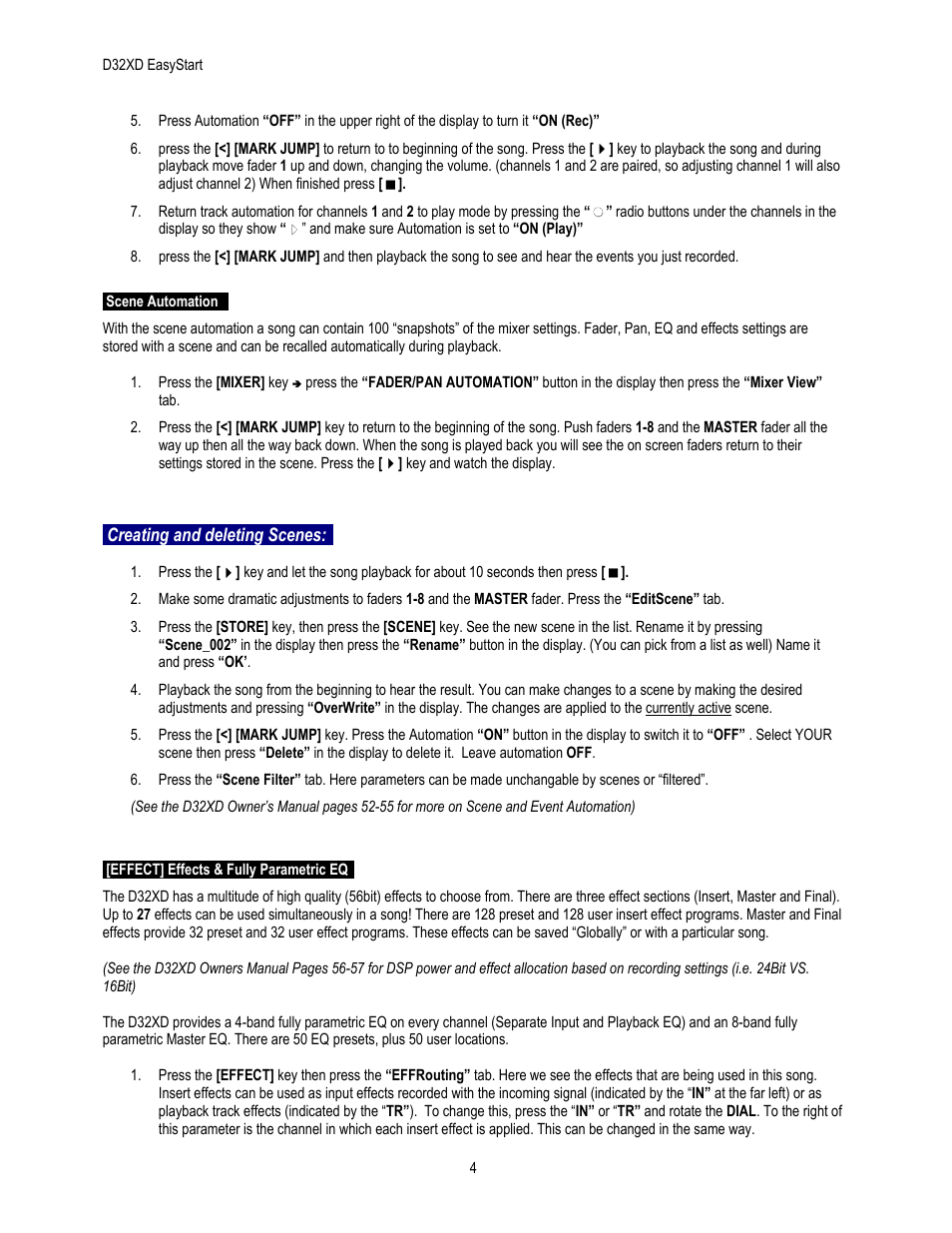 Creating and deleting scenes | KORG EASYSTART D32XD User Manual | Page 4 / 8