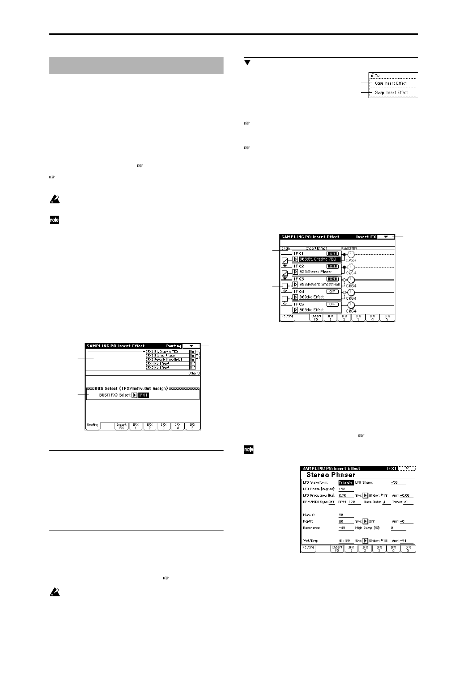 Sampling p8: insert effect, 8–1: routing, 8–2: insert fx | 8–3: ifx 1, 8–4: ifx 2, 8–5: ifx 3, 8–6: ifx 4, 8–7: ifx 5, Specify the bus for the sample, Select insert effects, turn them on/off, and | KORG Triton Studio User Manual | Page 133 / 322