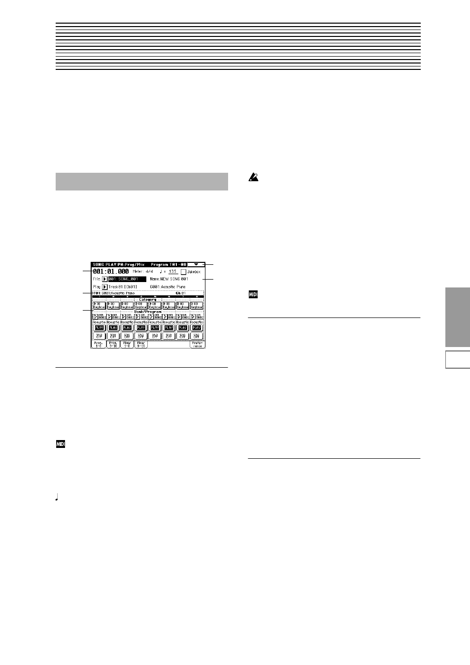 Song play mode, Song play p0: prog/mix, 0–1: prog. 1–8 (program t01–08) | 0–2: prog. 9–16 (program t09–16), 0–1: prog. 1–8, Select the program for each track, 0–2: prog. 9–16 | KORG Triton Studio User Manual | Page 134 / 322