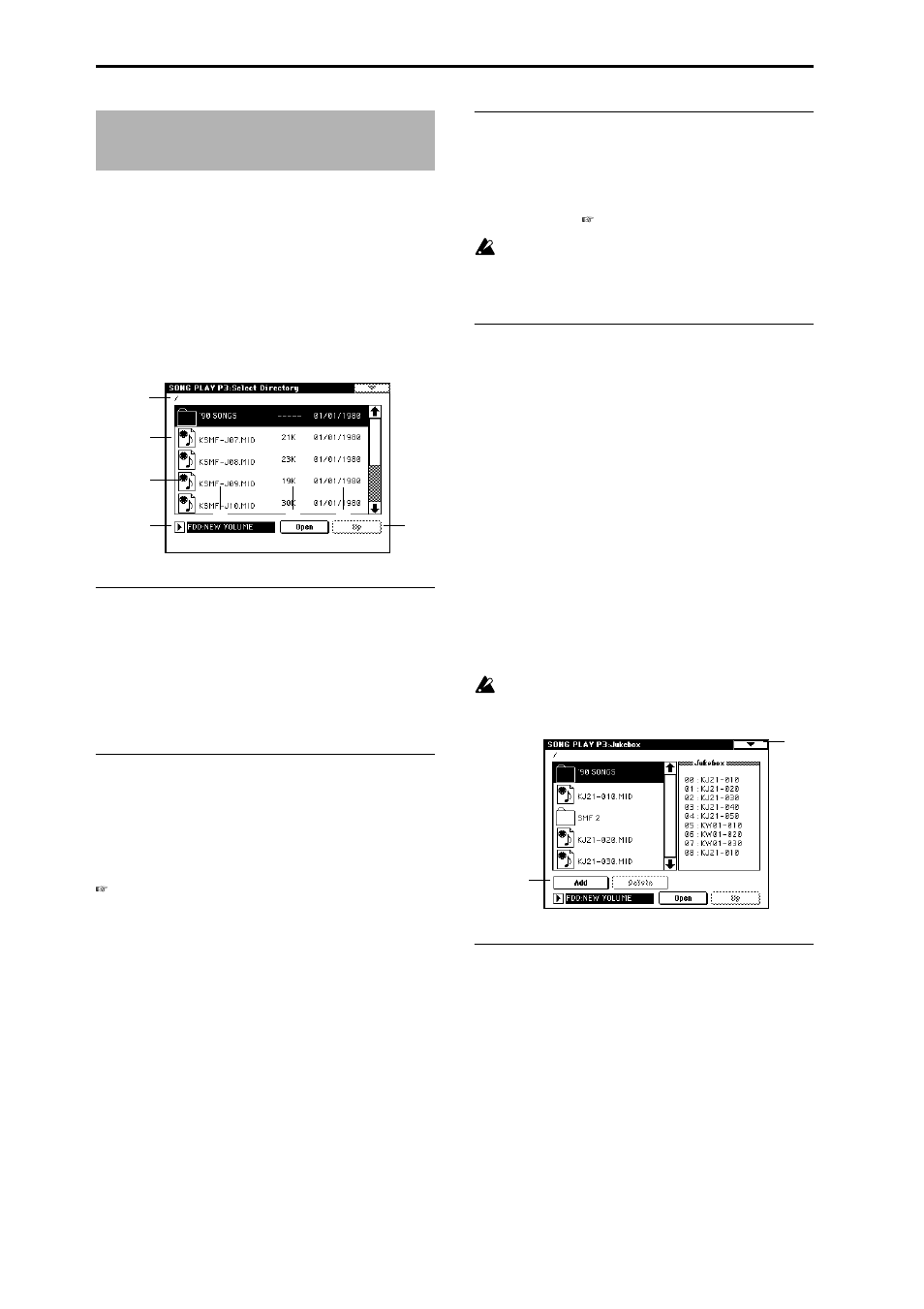 Song play p3: select directory/ jukebox, 3–1: select directory, 3–1: jukebox | Song play p3: select directory/jukebox, Select the directory that contains the smf, Create a jukebox list | KORG Triton Studio User Manual | Page 139 / 322