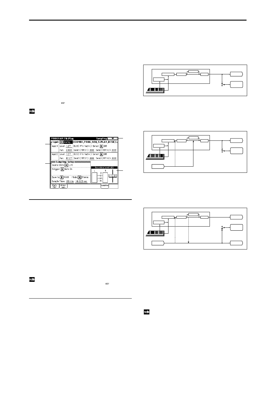 0–3: sampling, Perform sampling; make settings for, 0–3a: input (combi, prog, seq, s.play, disk) | 0–3b: sampling setup, Source bus [l/r, indiv.1/2 | KORG Triton Studio User Manual | Page 15 / 322