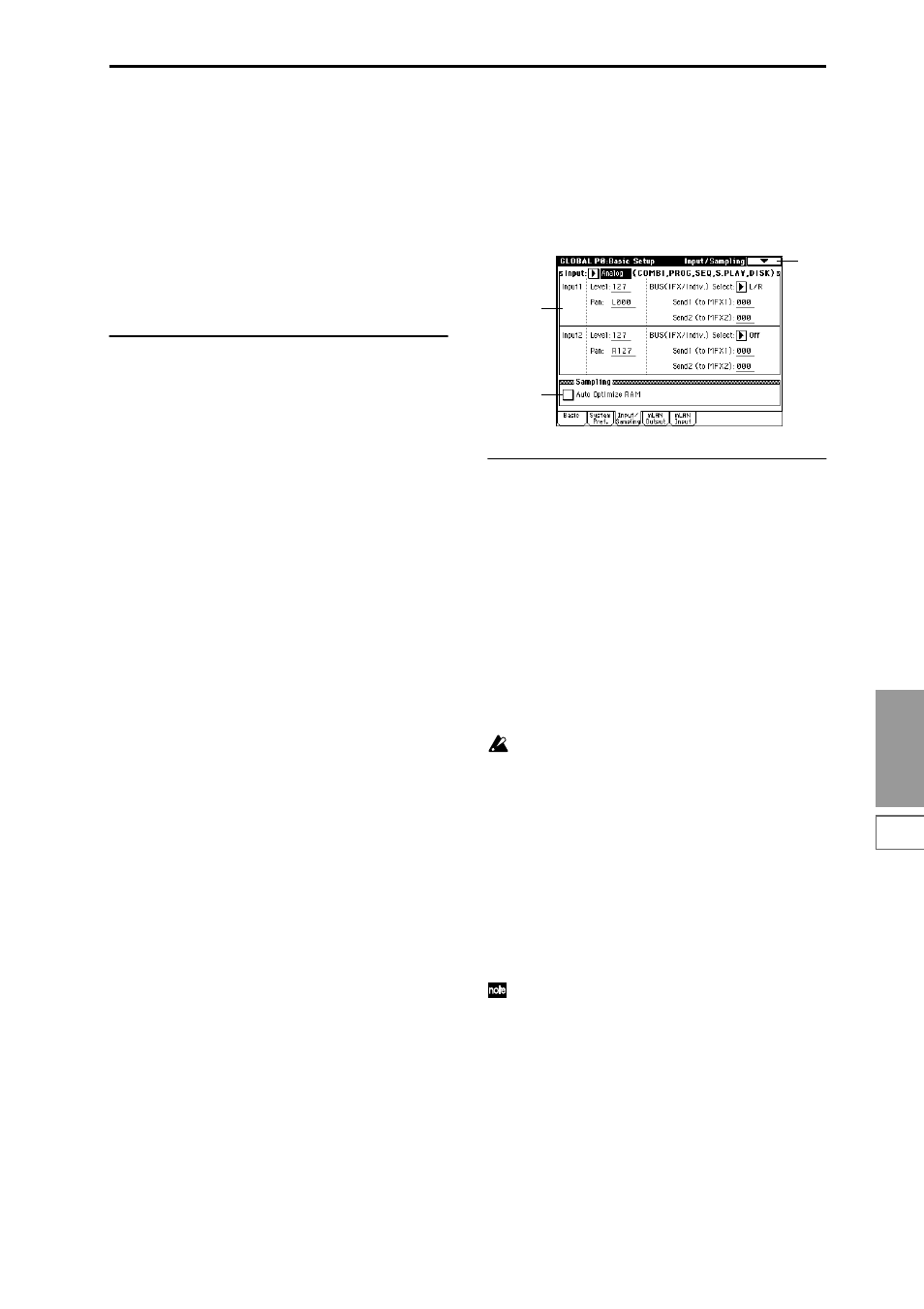 0–3: input/sampling, Audio input settings for other than | KORG Triton Studio User Manual | Page 150 / 322