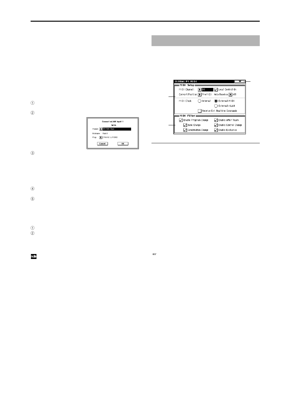 Global p1: midi, 1–1: midi, Settings such as global midi channel | KORG Triton Studio User Manual | Page 153 / 322