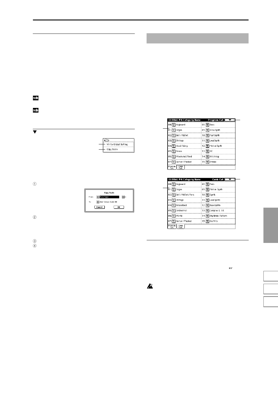 Global p4: category name, 4–1: program cat, 4–2: comb cat | Specify program category names, Specify combination category names, 4–1: program cat. 4–2: comb cat | KORG Triton Studio User Manual | Page 158 / 322