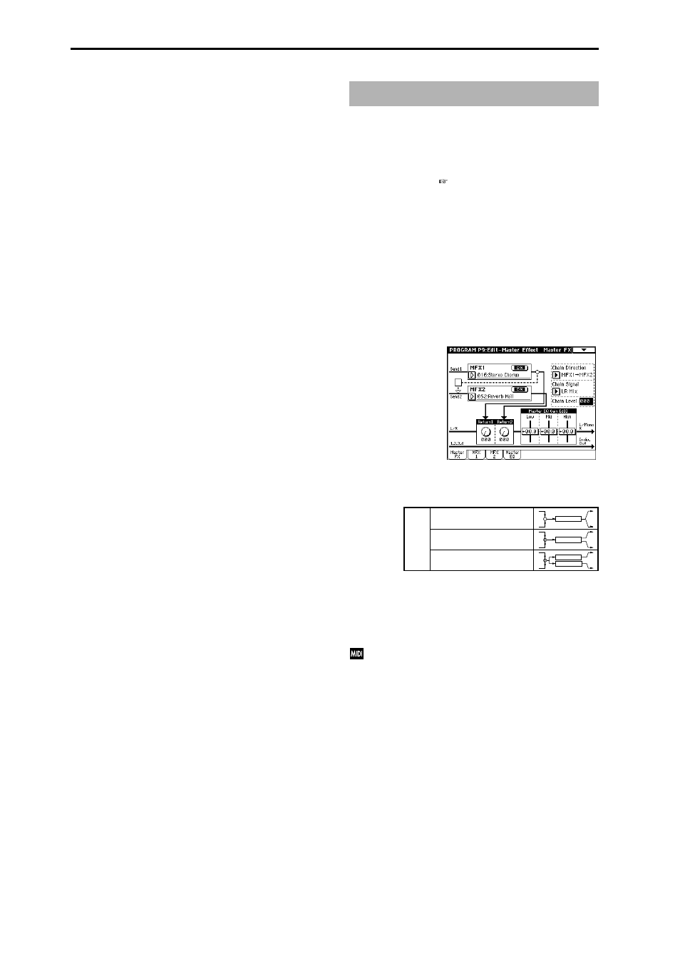 Controlling the insert effects via midi, Master effects (mfx1, 2), In/out | Fects, refer to p.182 “8. effect, Guide | KORG Triton Studio User Manual | Page 193 / 322