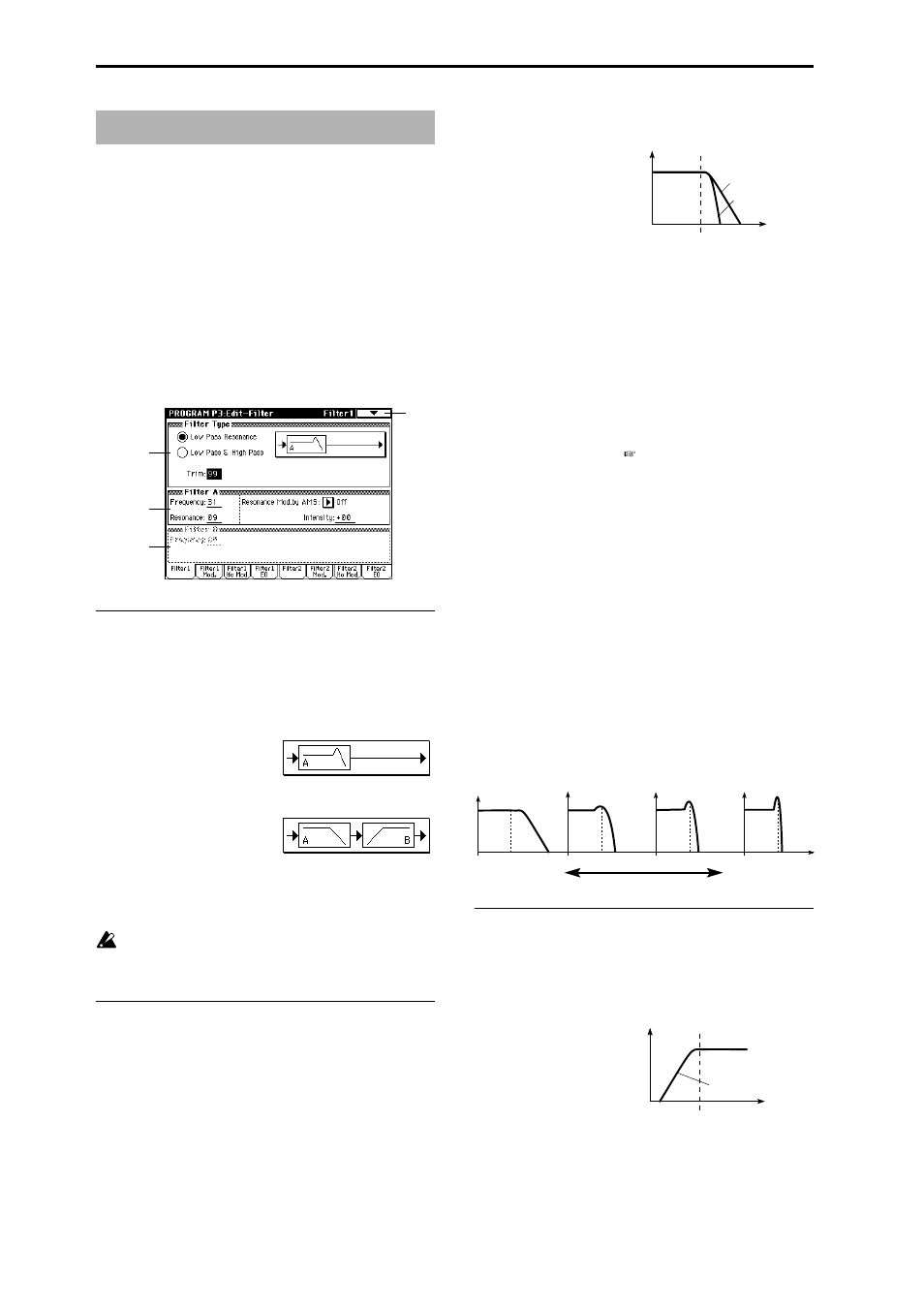 Program p3: edit–filter, 3–1: filter1, Filter 1 (for oscillator 1) type, cutoff | KORG Triton Studio User Manual | Page 27 / 322