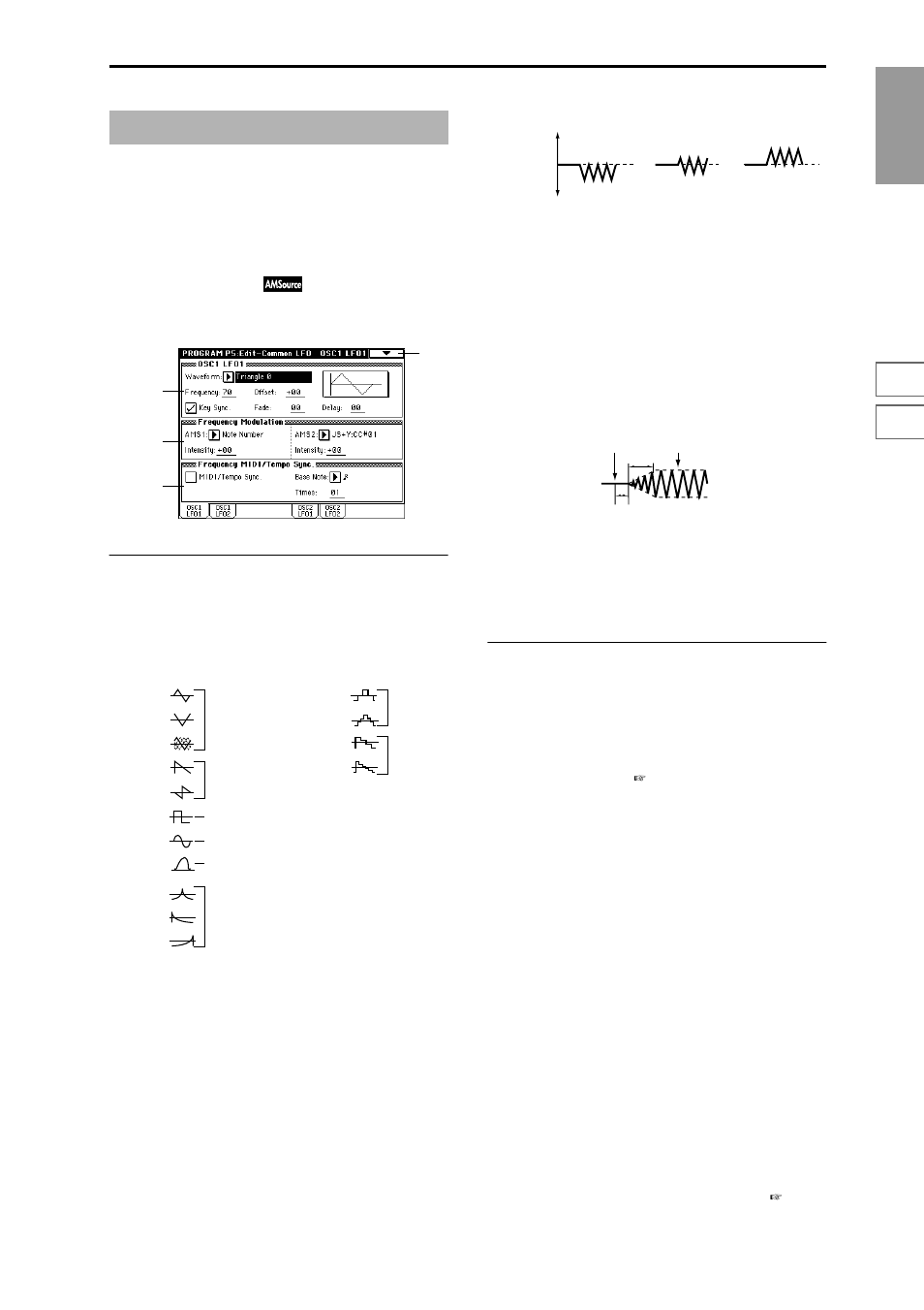 Program p5: edit–common lfo, 5–1: osc1 lfo1, Osc1 lfo1 (for oscillator 1) settings | KORG Triton Studio User Manual | Page 36 / 322
