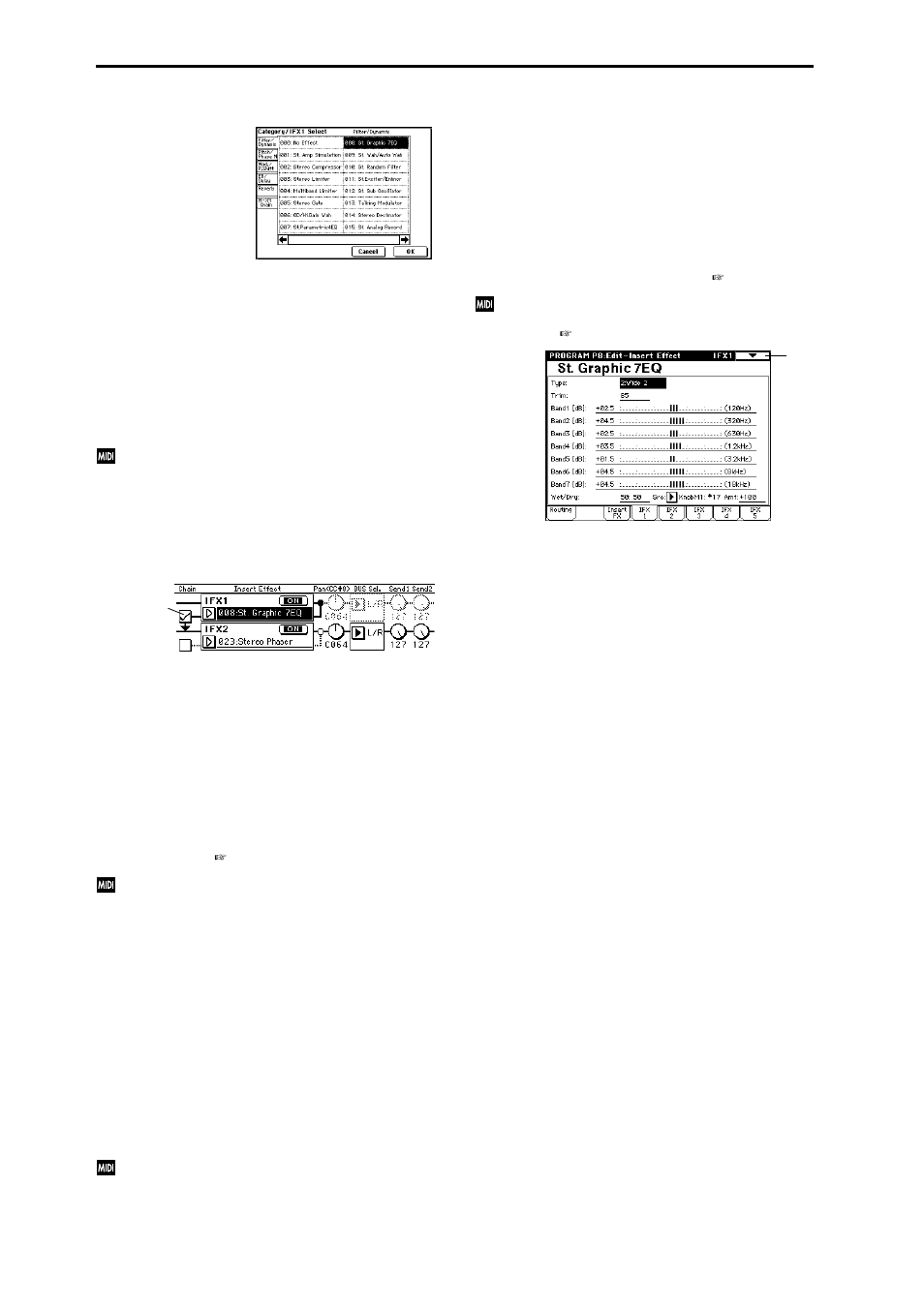 8–3: ifx 1, 8–4: ifx 2, 8–5: ifx 3 | 8–6: ifx 4, 8–7: ifx 5, Parameter settings for ifx1, Parameter settings for ifx2, Parameter settings for ifx3, Parameter settings for ifx4, Parameter settings for ifx5 | KORG Triton Studio User Manual | Page 41 / 322