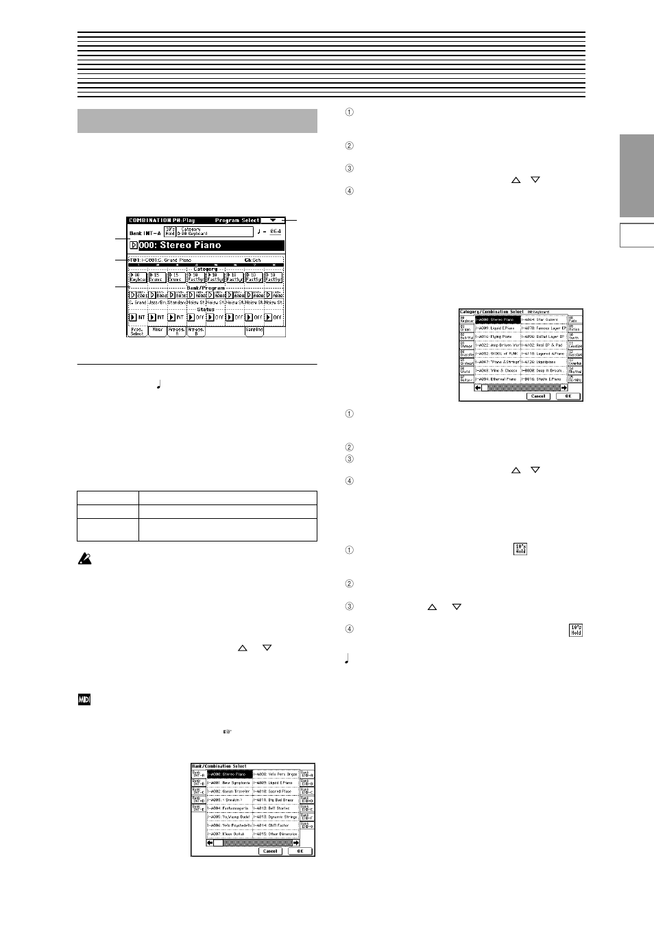 Combination mode, Combination p0: play, 0–1: prog. select (program select) | 0–1: prog. select, Select a program for each timbre | KORG Triton Studio User Manual | Page 44 / 322